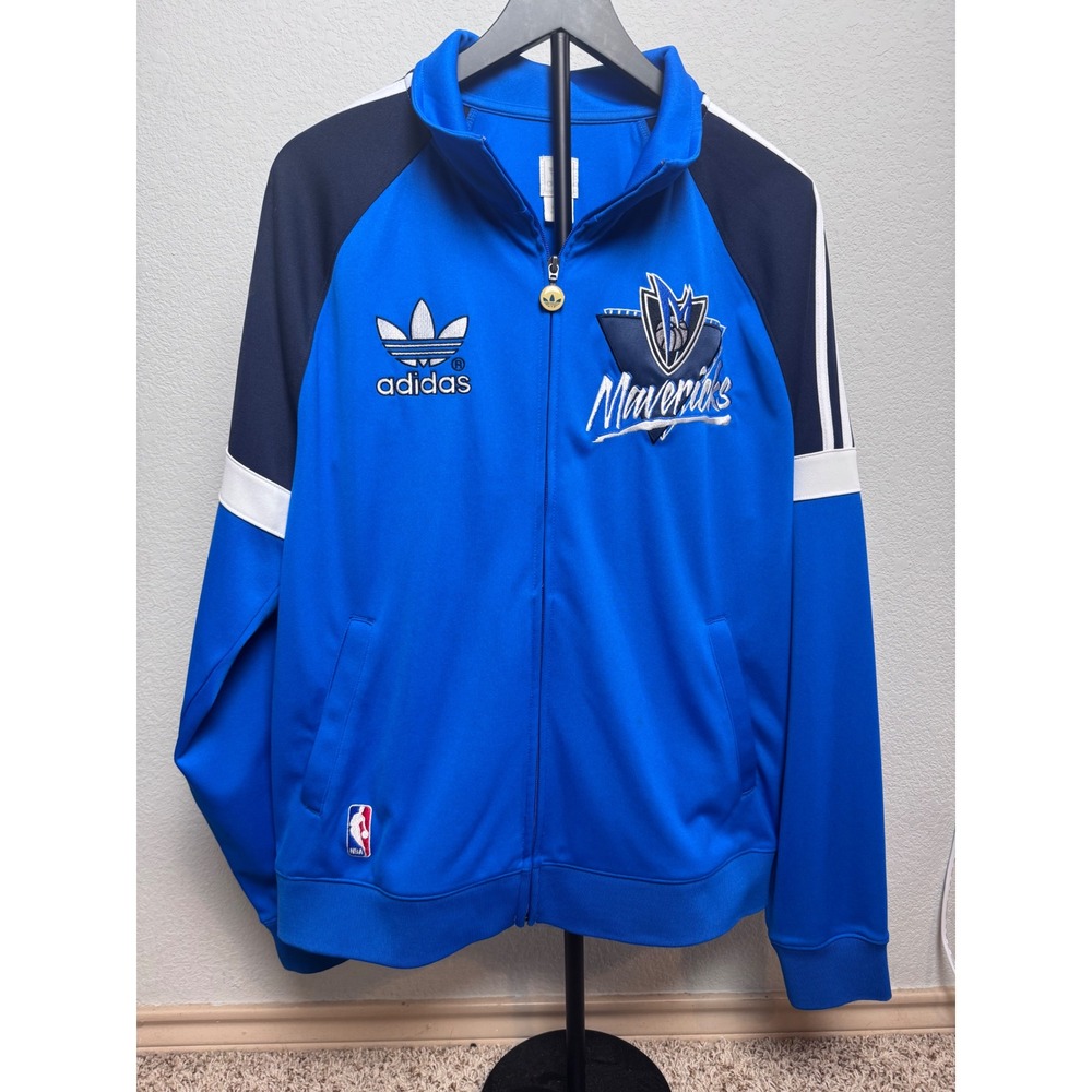 Adidas Dallas Mavericks NBA Track Jacket Blue Mens Large Full Zip Trefoil Logo